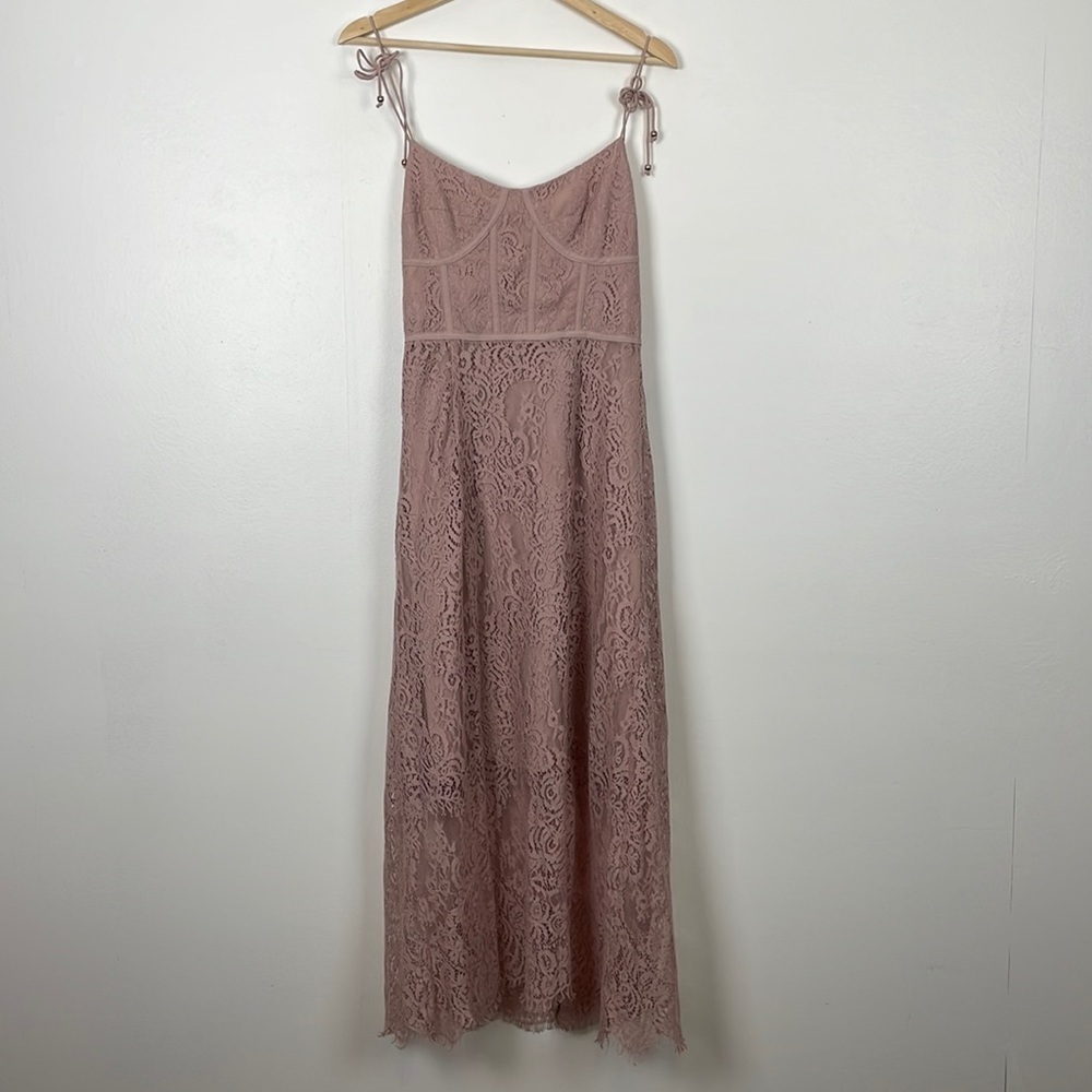 Keepsake The Label Long dress womens Medium lace lined sleeveless tie shoulders